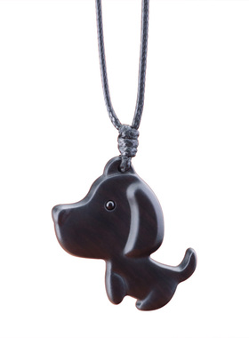 黑檀木可爱小狗可调节绳吊坠项链