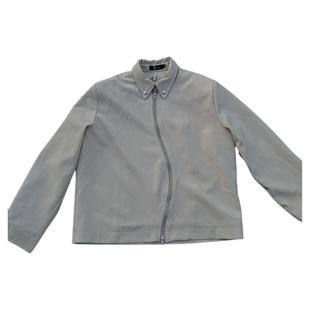 春季薄款美式简约廓形弯曲拉链垫肩行政夹克短宽外套男女含羊毛