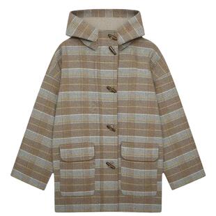 紫涵100%羊毛呢短款大衣女2025冬季新款复古气质双面毛呢连帽外套