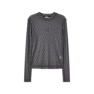 U/TI字母满版网纱微透打底衫女 简约叠穿长袖T恤尤缇2025秋季新款