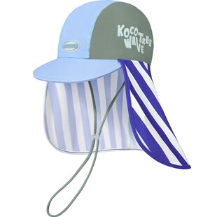 KK树儿童防晒泳帽A类UPF50防紫外线速干女童沙滩护颈帽披肩鸭舌帽