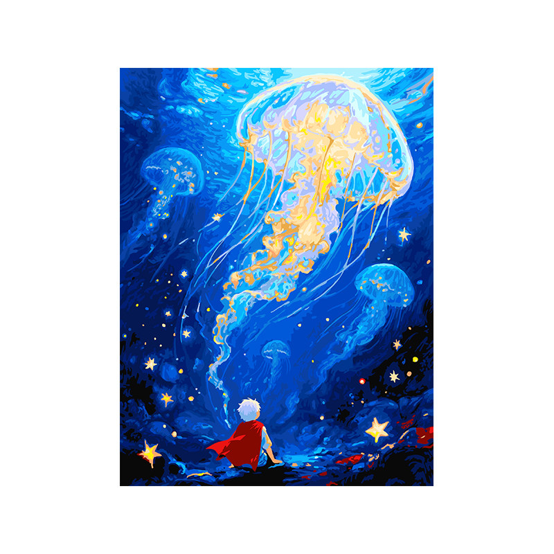 自油自画数字油画diy手绘手工填充填色减压花卉油彩装饰画 深海记