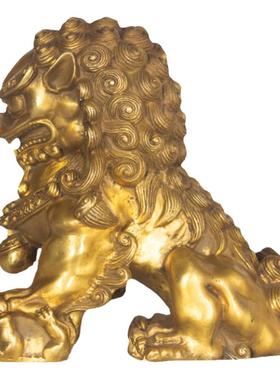 纯黄铜狮子摆件一对特大小号铜狮子摆件狮家居门口创意装饰品摆设