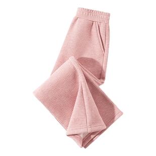 拉夏贝尔女童加厚裤子糯米裤女孩薄绒裤加绒长裤儿童粉色阔腿裤冬