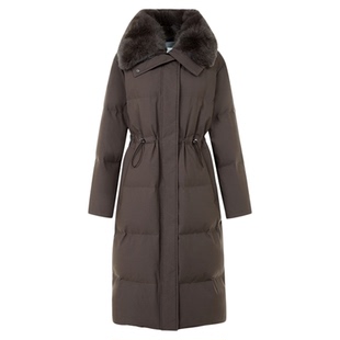 朗姿鹅绒保暖收腰超长款狐狸毛翻领气质羽绒服2025年冬季新款