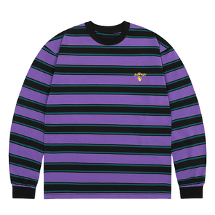 ChillHigh 法式条纹 简约刺绣休闲 青春宽松圆领长袖纯棉Tee恤