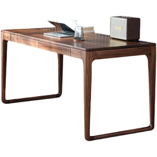 北美黑胡桃木书桌实木电脑桌北欧简约轻奢写字台家用樱桃木办公桌