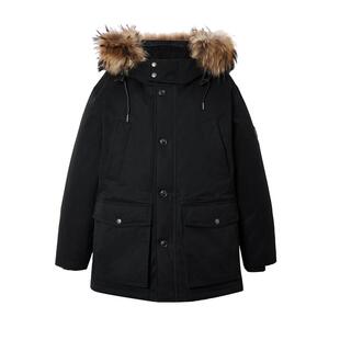 绫致杰克琼斯男装冬羽绒服连帽毛领可拆卸宽松纯色日常通勤外套