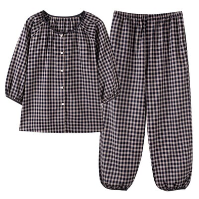 浪莎带胸垫睡衣女夏季纯棉九分裤