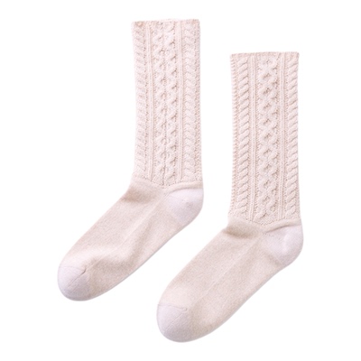 米色绞花袜时尚百搭打底搭配袜