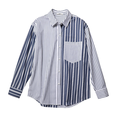 TANG TOWN自制 破格单调 高密不易皱长绒棉随性INS风色织条纹衬衫