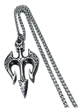 男钛钢复古雕花纹海王三叉戟项链
