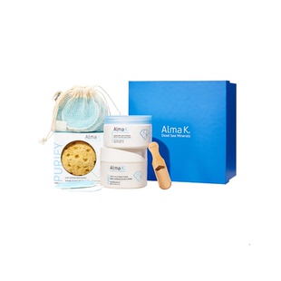 ALMAK欧茉可海盐头皮磨砂膏+牛奶磨砂膏+精油沐浴球+棉扑身体护理