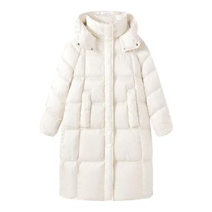 NOW真维斯白色连帽长款羽绒服2026新款冬巨好看的冬装厚棉袄外套
