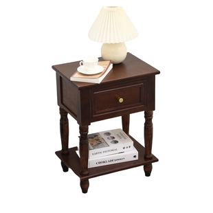 美式床头柜卧室实木置物架复古小型轻奢迷你收纳柜胡桃色沙发边几