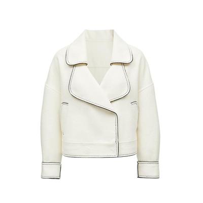 羊毛52%短款暗扣简约翻领女