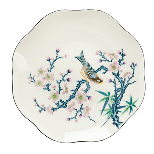 金岚玉简约骨瓷10英寸荷口盘子陶瓷不规则金边冷菜碟10荷叶平盘