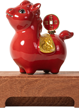 陶瓷马小摆件一对招财红色生肖马