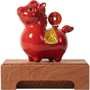 陶瓷马小摆件一对招财红色生肖马年吉祥物客厅书房装饰新年礼物