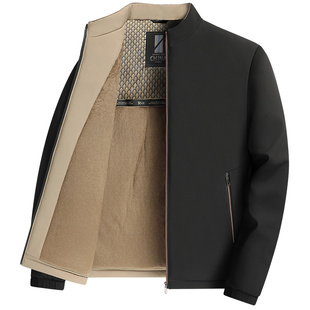 啄木鸟男士立领商务休闲夹克冬季加绒加厚保暖行政老干部纯色外套