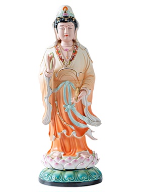 陶瓷立莲南海观音菩萨佛像摆件家用白瓷观世音菩萨站立像家用供奉