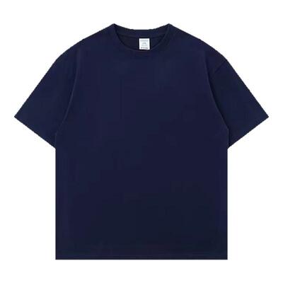 新疆棉400G重磅藏青色长绒棉短袖t恤纯色宽松纯棉学生班服上衣男