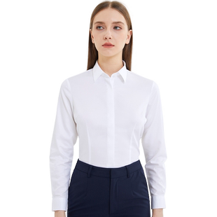 女士140支DP全棉免烫长袖衬衫抗皱高端商务上班暗门襟纯棉衬衣