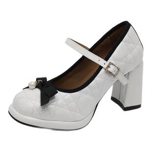 北岛日记小香风玛丽珍粗跟婚鞋2026新款设计感小众高跟浅口单鞋女