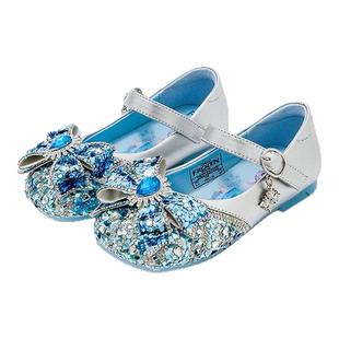 迪士尼官方正品艾莎公主童鞋水晶鞋儿童女孩演出鞋女童鞋子小皮鞋
