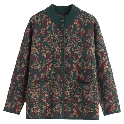 汐单绣花针织大码宽松加绒外套