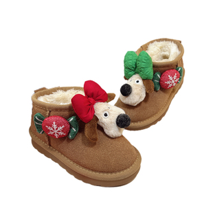 栗色圣诞狗狗雪地靴儿童创意礼物女孩女童小朋友鞋子2025冬季新款