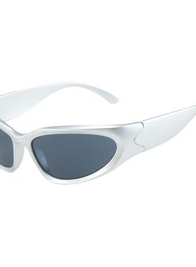 欧美未来感马丁同款银色墨镜男复古千禧y2k机能风猫眼太阳眼镜女