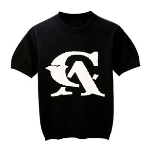 夏季潮流黑色短袖t恤男2026新款 时尚字母修身圆领上衣针织短袖男