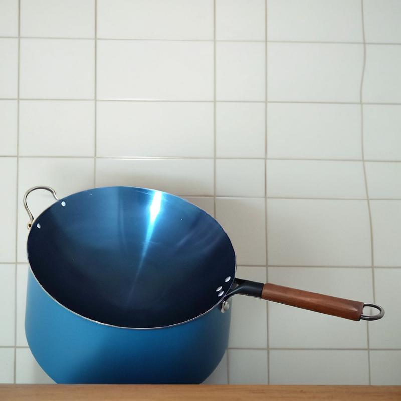 饭店厨师餐馆木柄铁锅锻压加厚炒锅手工炒菜锅不粘锅无涂层圆底锅