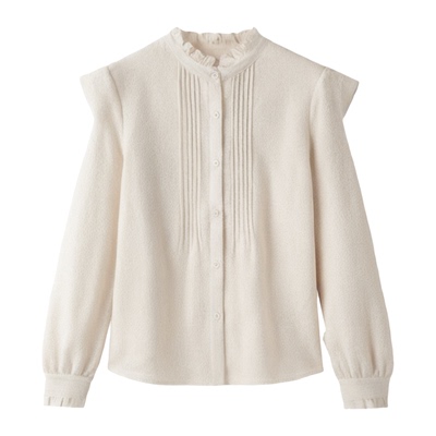 设计感褶皱气质立领羊毛衬衫女装