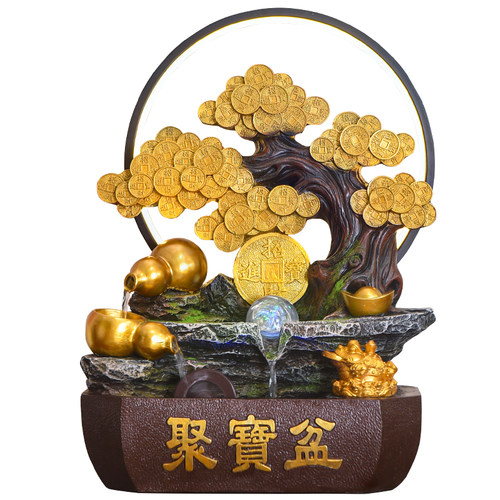 中式聚宝盆葫芦招财开业礼物循环水喷泉办公桌面摆件客厅家居装饰
