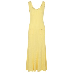 25198现货高品质春夏新款时尚针织女式珍珠花朵无袖背心长连衣裙