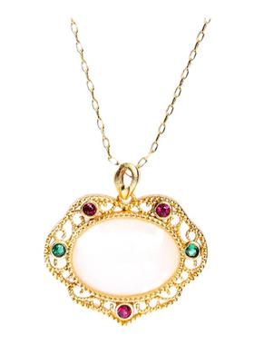 中国风宫廷设计镀金如意平安锁仿和田玉复古项链抖音快手主播供货