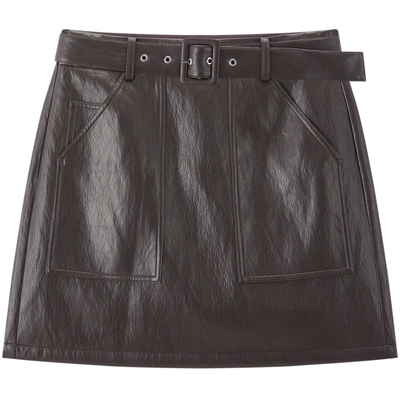 太平鸟可拆卸腰带PU皮半身裙女