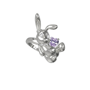 BOONEE童话系列紫钻爱心兔子戒指女小众设计感食指戒时尚个性指环