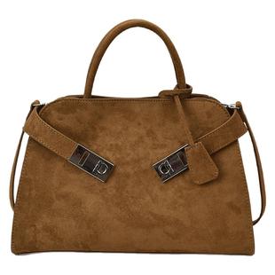 通勤复古麂皮绒包包2025秋冬季新款大容量女式手提包高级感斜挎包