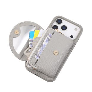 放钥匙带镜子零钱插卡包一体适用苹果17promax手机壳16promax保护套iPhone15pro可装放卡14pro皮质13斜挎挂绳
