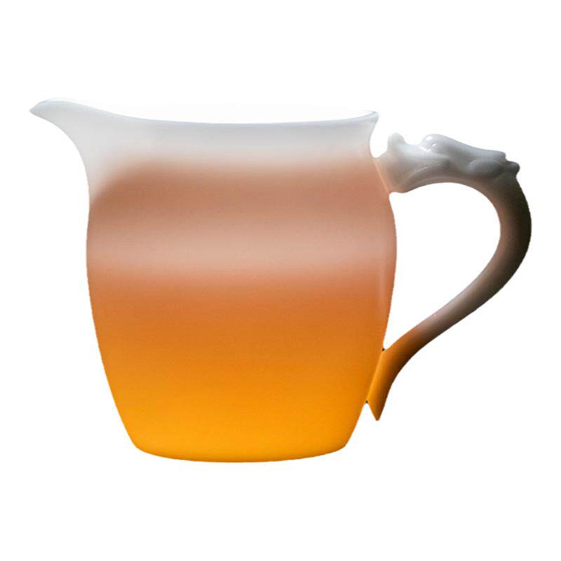 钰铨龙门冰种薄胎素烧龙把公道杯