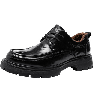 公牛世家棉鞋男款冬季加绒保暖商务休闲皮鞋真皮加厚防寒德比鞋男