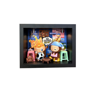 拉布布盲盒收纳收藏造景带灯凌晨一点盲盒收藏展示柜防尘相框展示