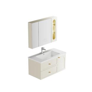 瑞尔特新款浴室柜组合法式奶油风陶瓷一体盆洗脸洗漱卫浴柜 Y0060