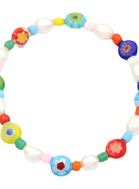 白百何彩色琉璃小花串珠手链女夏