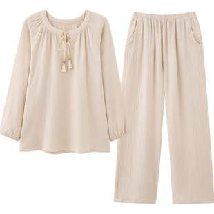 马克公主睡衣女春秋款纯棉纱布长袖套装高级感可外穿艺术生家居服