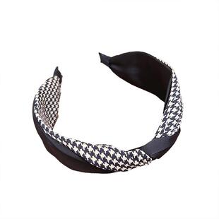 显脸小高颅顶宽边缎面发箍女款高级感洋气时尚复古格子头箍压发卡