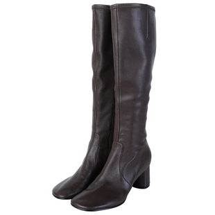 IORE理想矿石设计师原创 简约弹力羊皮侧拉链粗跟高跟及膝长靴